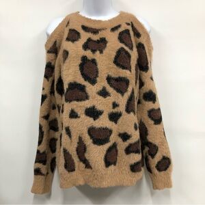 Pink Lily Animal Print Cold Shoulder Sweater womens Large very soft cheetah